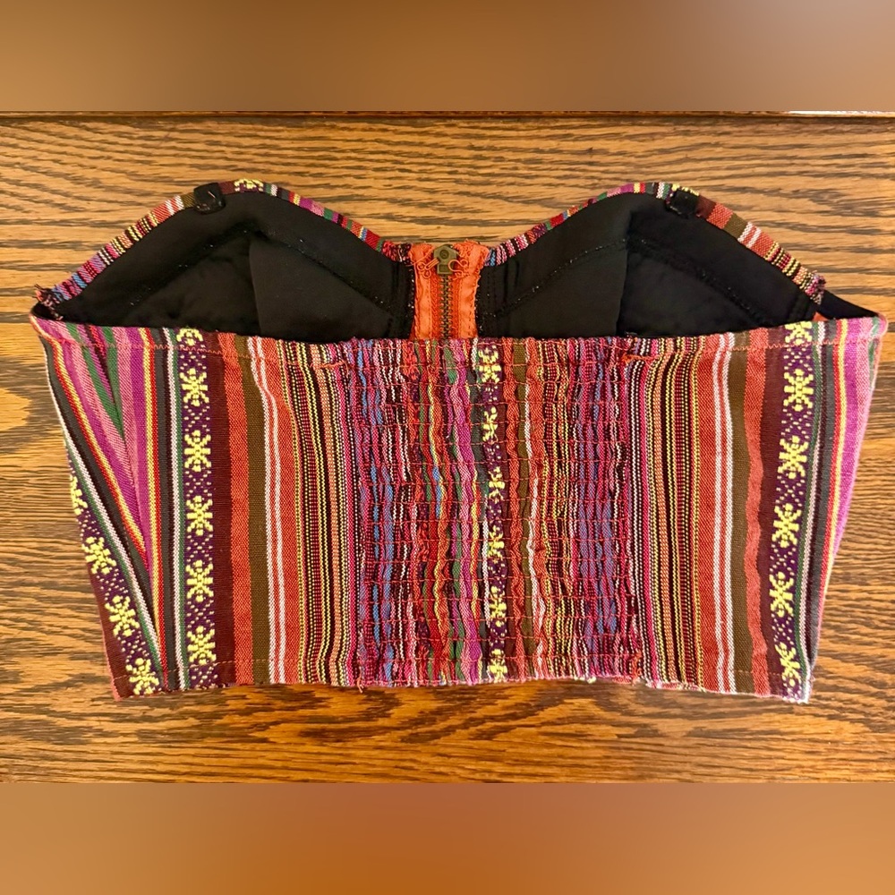 90’s Boho Colorful Striped Weave Sweetheart Neckline Front Zipper Bustier - Picture 5 of 7